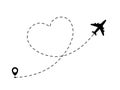 Airplane line path in heart form. Romantic and love travel concept Royalty Free Stock Photo